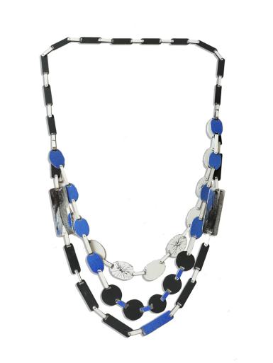 Silvia Walz, Halsschmuck, Emaille schwarz-blau-weiss
